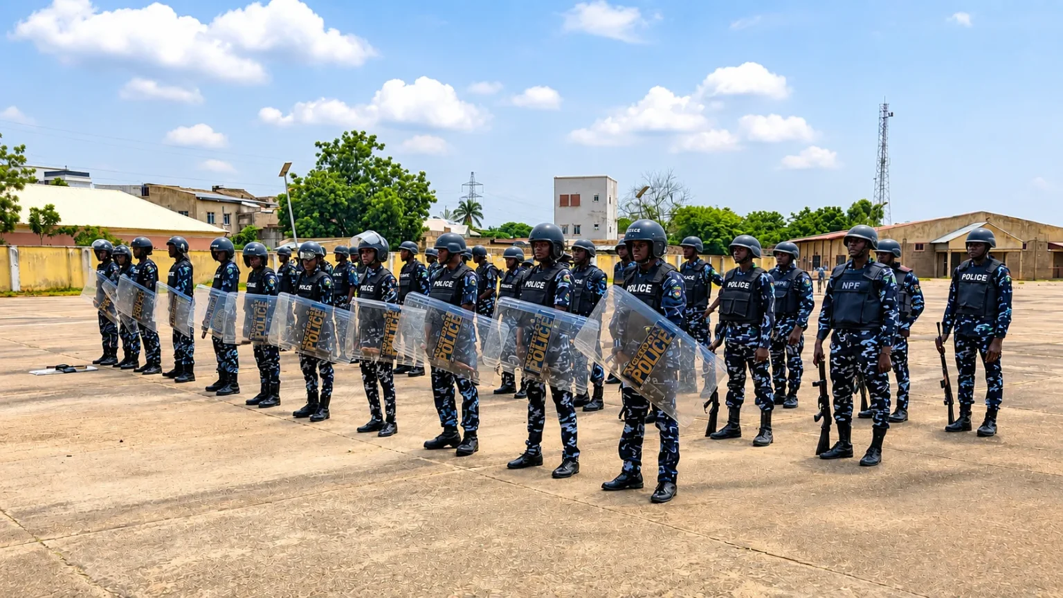 Kano police officers displaying combat skills during their passing-out ceremony in Hotoro