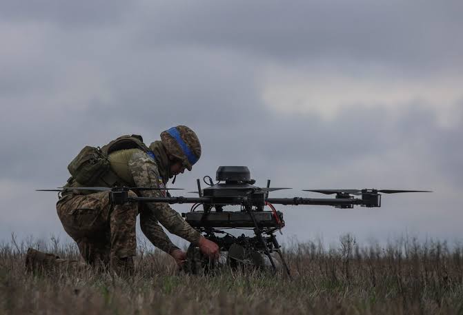 Ukrainian forces operating a long-range drone amid the Russia-Ukraine war