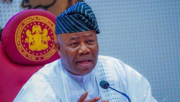 Senate President Godswill Akpabio speaking about President Bola Tinubu’s economic record ahead of the 2027 election