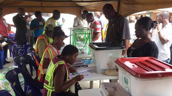 Voters queue peacefully during the Osun governorship election in Ede