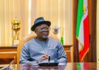 Delta State Governor Sheriff Oborevwori pictured during an official government event, accompanying the announcement of the 13th-month salary law.