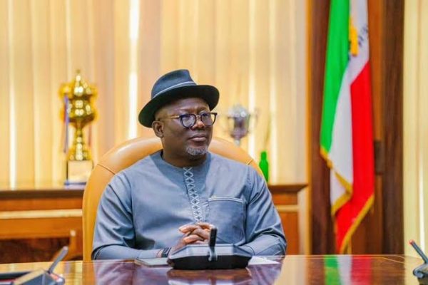 Delta State Governor Sheriff Oborevwori pictured during an official government event, accompanying the announcement of the 13th-month salary law.