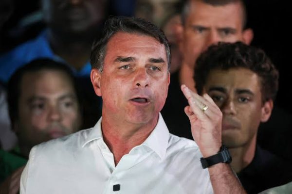 Brazilian presidential candidate Flávio Bolsonaro addressing journalists following his election defeat to President Lula.