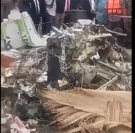 Wreckage of Nigerian Air Force aircraft following the fatal Ondo State crash