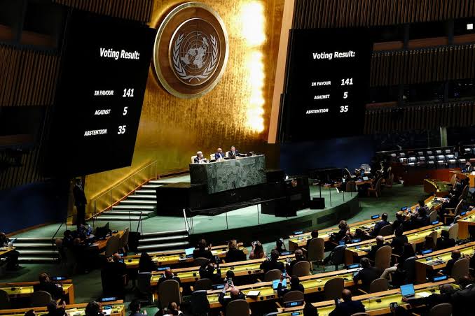 United Nations General Assembly during a voting session