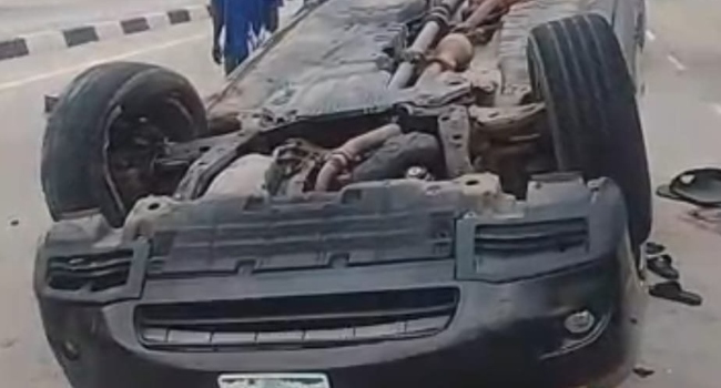 Damaged Lexus SUV after fatal accident along Lagos Coastal Road