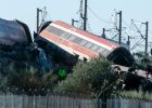 Aerial view of the wreckage following a collision between two high-speed trains near Urda in Toledo, Spain.